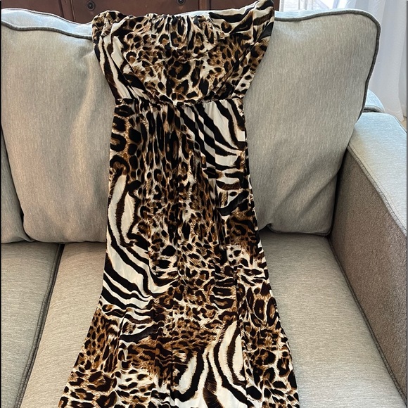 Boutique Leopard Strapless Maxi Dress - Picture 1 of 3